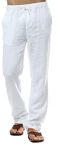 CTU Pantaloni di Lino da Uomo Pantaloni di Cotone Casual da Spiaggia Estivi Pantaloni Leggeri con Coulisse