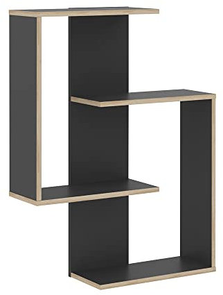 Lomadox Modernes Wandregal mit 4 Ablageböden und Teilrückwand in anthrazit matt mit Eiche-Kante, B/H/T ca. 44,5/77/44,5 cm