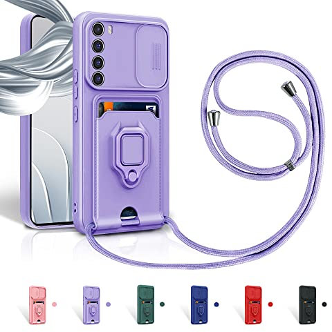 Aithne Cordon de Coque pour Xiaomi Redmi Note 8,Couvercle Coulissant de la Caméra+Support Annulaire à 360 Degrés,Fentes pour Cartes Lanyard Silicone Case -Pourpre