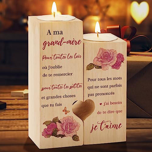 Welsky Cadeau Mamie, Cadeau Grand Mere Chandelier, Cadeaux de Anniversaire Fête des Mères Reconnaissant se Retirer Noël pour Grand Mere, Idée Cadeaux Femme, Bougeoir en Bois