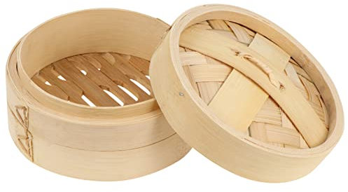 PAREKS Asiatischer Dampfgarer-Korb, Bambus, Reis, Dampfgarer, quadratisch, Küche, Kochen für Gemüse, Dim Sum, Knödel, Brötchen, Huhn, Fisch, 18 cm