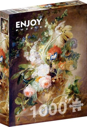 1000 Pieces Jigsaw Puzzle – Matte Finish, Soft Touch, Sturdy and Unique Pieces, Tight Fit, Vivid Colors, Missing Pieces Service – Still Life with Flowers – Huysum Famous Painting – by ENJOY Puzzle