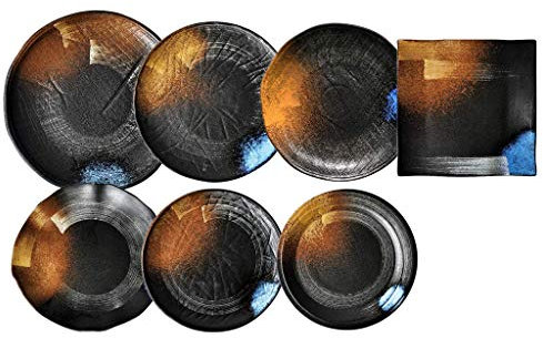 ROLTIN Nuovi Set di stoviglie, Piatti Piani in Ceramica, Set di Piatti Bassi Extra Large da 7 Pezzi in Stile Giapponese e Piatto di Pasta Professionale in Porcellana Gourmet -