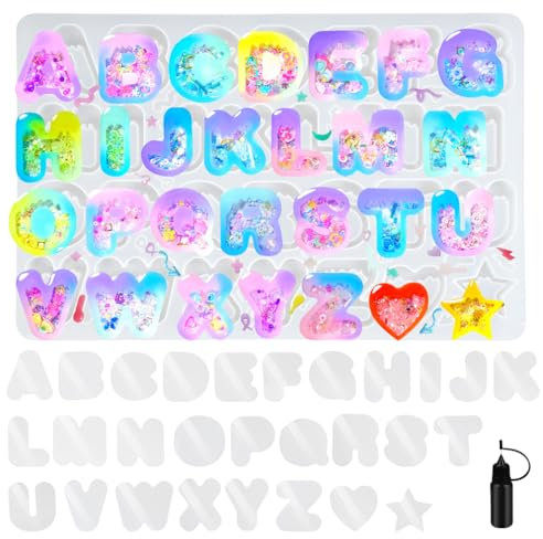 musykrafties Alphabet Resin Shaker Silicone Letter Moulds Keychain Keyring Jewellery Resin Casting Set Pack of 58 Silicone Trays