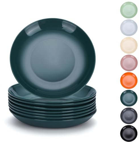 Evanda Juego de 8 platos de plástico, Platos de Vajilla 16cm Irrompibles y Reutilizables para Todos los Usos y Todas las Edades, Aptos para Microondas Sin BPA Aptos para Lavavajillas(Verde scuro)