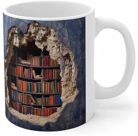 3D Bookshelf Mug, 3D-Bücherregal-Tasse, Bibliothek Bücherregal Becher, Mehrzweckbecher mit kreativem Raumdesign, 3D-Kaffeetasse ein fantastisches Geschenk für Bücherliebhaber, 350ml (A)
