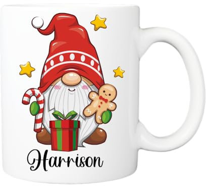 Pickhut Personalised Christmas gonk gnome hot Chocolate Mug, Christmas Movie Cup, Secret Santa, Stocking Filler, Gonk Lover Gifts, for Christmas, Birthday, Xmas eve Box (Male Gonk Mug Design 2)