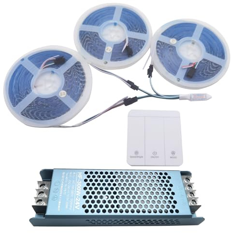 Vrabocry WS2811 2835 120Led/m Fließendes Wasser Fließendes Pferderennen, das LED Streifen Licht Pixel Band DC24V Flexible kühle Weiß+wireless Controller+ Leistung jagt (15m Set, weiß)