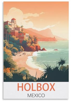 Holbox Mexiko Vintage-Reiseposter, 30 x 45 cm, Leinwandkunst, Poster und Wandkunst, Bild, Druck, Schlafzimmer-Dekor