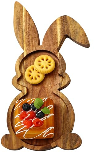 YUANQIAN Farmhouse Bunny Serving Wood Trays (Set of 1),Nesting Rabbit-Shaped Wooden Charcuterie Serving Platters for Easter or Spring Rustic Decorative (Medium)