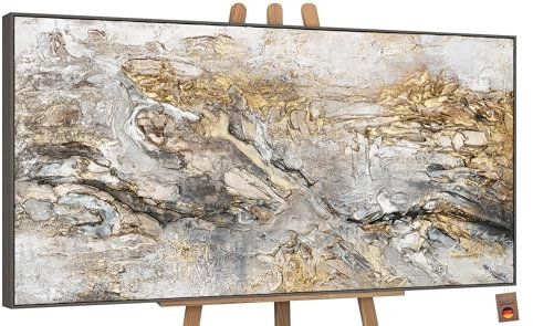 YS-Art XXL Abstrakt Acryl Luxus Design Gemälde auf Leinwand mit Rahmen glühen handgemalte Wandbilder Wohnzimmer modern Wohndekor Bilder echte Kunst 200x100 cm