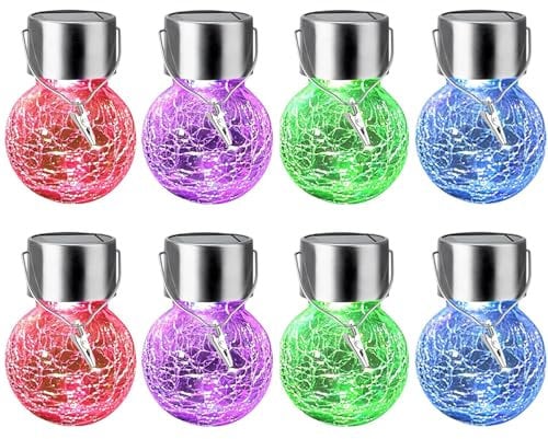 YihuiKo Outdoor Hanging Solar Lights, 8pack Crackle Globe Lights for Garden, Outdoor Globe Lights for Waterproof Tree Hanging with Handle for Garden Balcony Patio Path Party Decoration