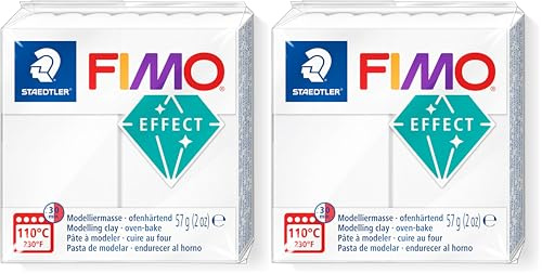 STAEDTLER 8010-014 FIMO Effect Oven-Hardening Polymer Modelling Clay - Translucent White (1 x 57g Block) (Pack of 2)