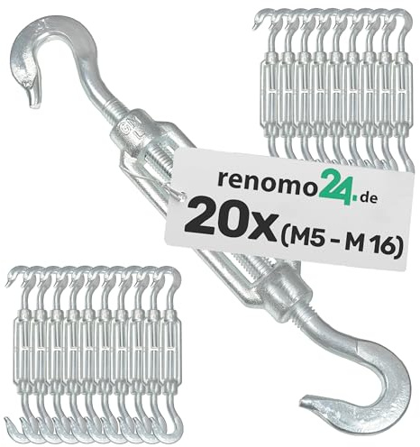 Renomo24-20x Spannschloss M6 Haken-Haken aus Stahl galvanisch verzinkt nach PN-EN 1993-1-11