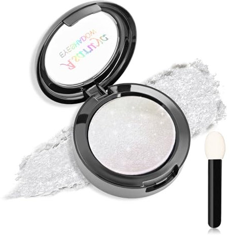Prreal Glitter Eyeshadow, Hochpigmentierter Lidschatten Pearl, Schimmernde Lidschattenpalette mit Pinselapplikator und Spiegel, Wasserfester Lidschatten Puder Highlighter Eye Makeup, Weiß