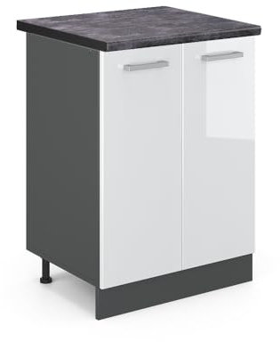 Vicco Küchenunterschrank R-Line, Weiß Hochglanz/Anthrazit, 60 cm, AP Anthrazit