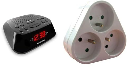 Metronic 477003 Radio-réveil FM Double Alarme - Noir & Triplite 3X 16A Triangulaire - Blanc - Zenitech