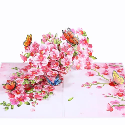 Pop-Up-Muttertagskarte mit Orchideen für Frauen, Ehefrau; 3D-Schmetterling auf Orchidee, Geburtstagsgeschenkkarte für Muttertag, Jahrestag, Thinking of You, alle Anlässe für sie, Mutter, Schwester