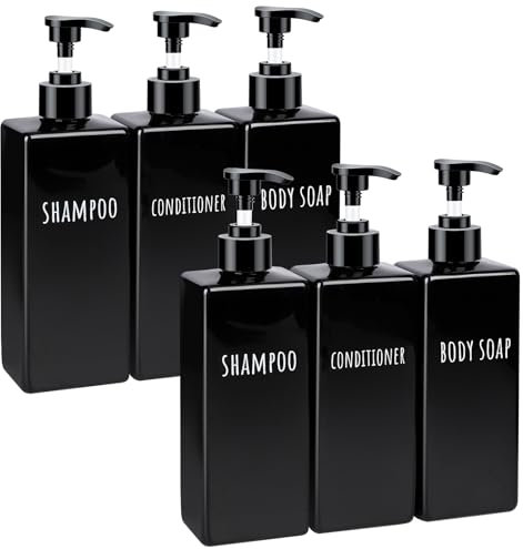 Segbeauty Dispensador Jabon Baño Negro, 6 Piezas 500ml Dispensador Gel y Champu Ducha, Dispensador Jabon Ducha con Etiqueta Impresa, Soap Dispenser Reutilizable, Accesorios Baño
