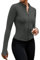 EFFAN Sportjacke Damen Sportshirt Laufshirt Sport Yoga Shirt Langarm Eng Running Bekleidung Pilates Jacke Outfit Klamotten Gym Oberteil Dunkelgrau M