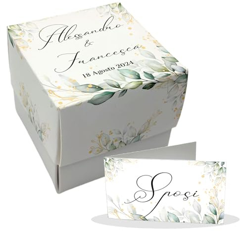 PV Grafik 24 Scatole Confetti Matrimonio Personalizzate | Kit Bomboniere Matrimonio Fai da Te con Bigliettini Confetti Personalizzati | Scatoline Portaconfetti Promessa e Anniversario(Ritta 11)