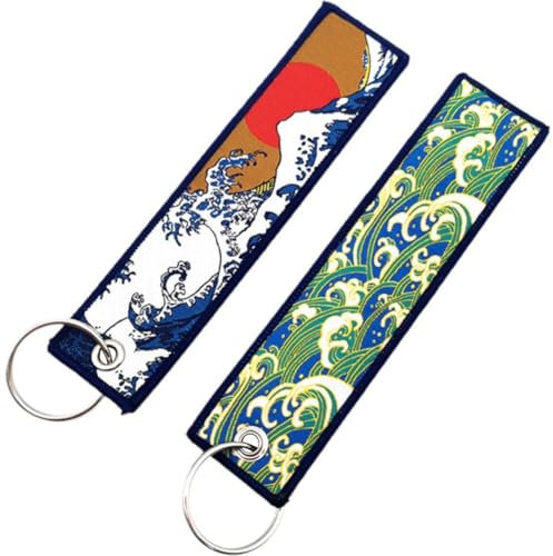 Ymxygz Personalisierter Japanische Wellen-Schlüsselanhänger - Bestickte Stoff-Ausführung für Auto, Motorrad und Fahrrad