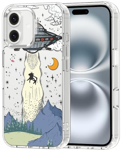 MOSNOVO Case for iPhone 16, [Buffertech 6.6ft Military-Grade Drop Protection] [Anti Peel Off Tech] Clear TPU Bumper Phone Case Cover Design - UFO