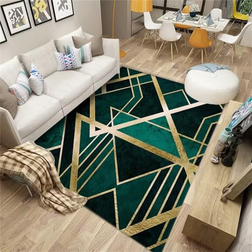 RUGMRZ Wohnzimmermöbel Schmutzfangmatten Grün Geometrisches Design Gelbe Linien Dekorative Wohnzimmer Accessoires Waschbar Teppich Für Balkon Wetterfest 180X280CM