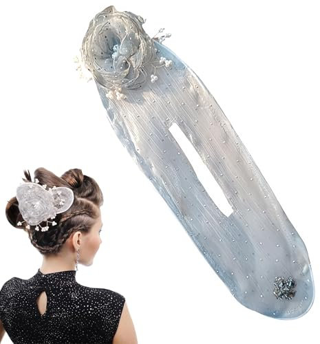 Hand Embroidered Flowers Deft Bun Lazy Hair Curler Deft Bun Maker Flower Hair Bun Roller haarschmuck damen Geeignet für Mädchen mit mittlerem und langem Haar(Grau)