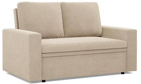 Mebligo - NEO Kollektion Sofa 2 Sitzer Mit Schlaffunktion Und Bettkasten, 148 x 90 x 87 cm, Kleines Schlafsofa Für Wohnzimmer, Beige