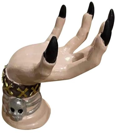 Ornament Halloween Witch Hand Snack Bowl Holder Indoor Resin Craft Decoration (Black, A)