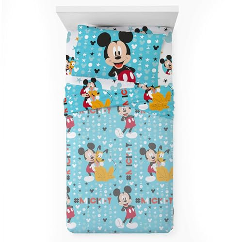 Novia - Completo Letto Singolo - Mickey - 100% Cotone, Disney, stampa colorata, facile da lavare, confortevole e piacevole sulla pelle