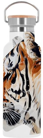 Stainless Steel Thermos Flask, Vacuum Flask, Tiger Paint, Profile, Paint, Ink, Art Illustration, 500 ml