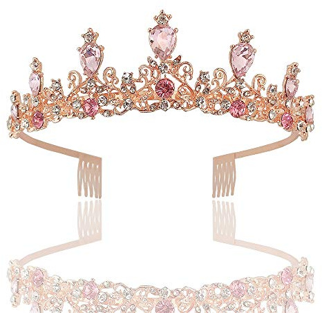 Prinzessin Krone Hochzeit Tiara Krone Rosa Kristall Strass Braut Prinzessin Tiara Kristallkrone Damen Braut Haarschmuck Strass mit Kamm für Hochzeit Prom Geburtstagsfeier