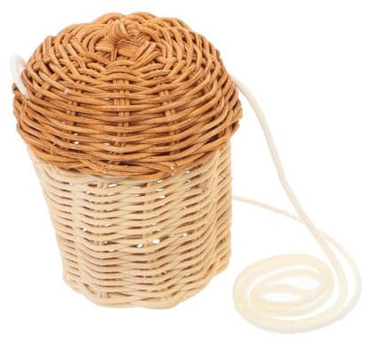 PRETYZOOM Geflochtene Eichelförmiger Korb Rattan Handgewebte Korbtasche Weidenstrohbeutel Umhängetasche Für Strandparty Mädchen Frauen Kleine Handtasche Picknickkorbtasche