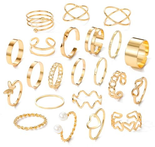 XSDSLS 20-31 Stück Vintage Knuckle Rings für Damen Böhmische Stapelbare Ring Gold Silber Offene Daumen Ringe Set Midi Finger Ringe Schmetterlings Herz Fingerring für Frauen (Gold Set 3-22 Stück)