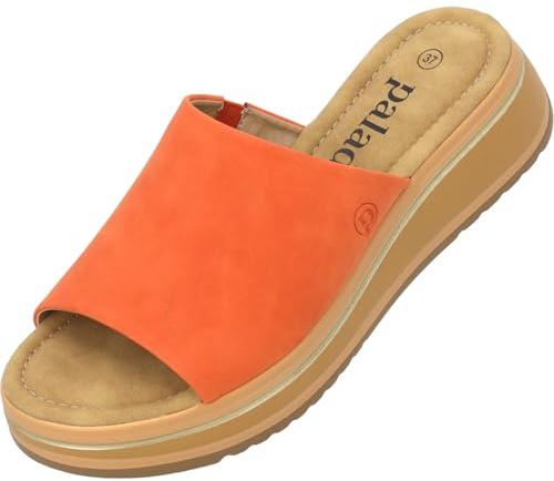 Palado Sandalen Damen Rhat – bequeme Hausschuhe mit Plateau-Sohle - modische Pantoletten - elegante Sommerschuhe Orange UK6 - EU39