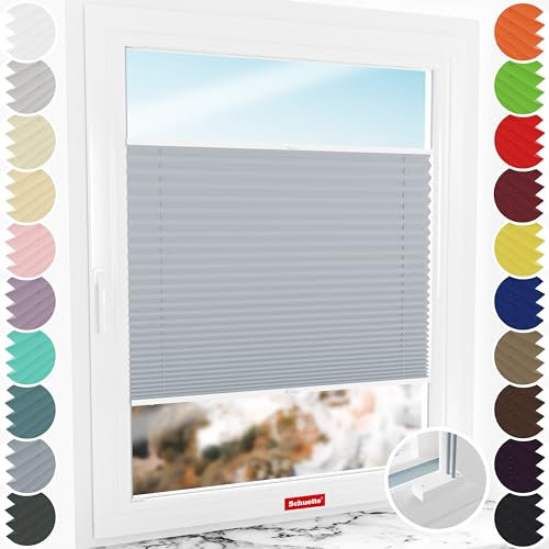 Schuette® Plissee mit Bohren zum Anschrauben ● Premium Kollektion: Silver Sonata (Grau) ● 65x230cm (Breite x Höhe) ● Suprafix Faltrollo Befestigung ● Bequeme Rollo Montage inkl. Video