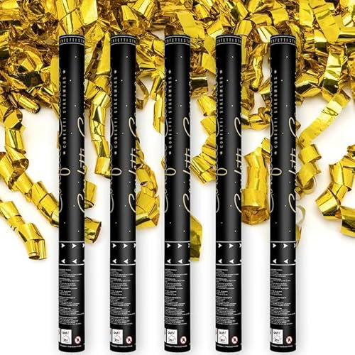5x XXL (60 cm) Konfettikanone Partykanone Partypopper Streamer Geburtstag Hochzeit, Stück:5 Stück, Konfetti Kanone:Luftschlangen gold