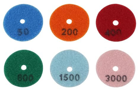 Briny River 6 Stücke 2 Zoll Trocken-Diamant-Polierpads 55mm 50# 200# 400# 800# 1500# 3000# Körnung Polierpads für Granit Quarzstein Marmorboden