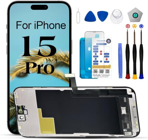 EFAITHLIFE Ersatzdisplay für iPhone 15 Pro, 15,5 cm (6,1 Zoll), LCD-Display, Touchscreen-Digitalisierer, Montage mit Reparaturwerkzeug-Set, kompatibel mit Modell A2848, A3101, A3102, A3104