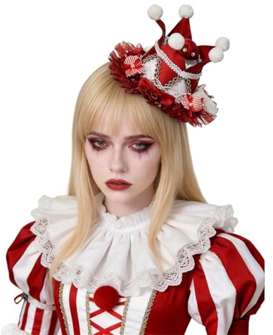 BPURB Frauen Zirkus Clown Narrenhut Lolita Krone Mini Zylinder Halloween Kostüm Stirnband Tiara für Karneval Cosplay Party