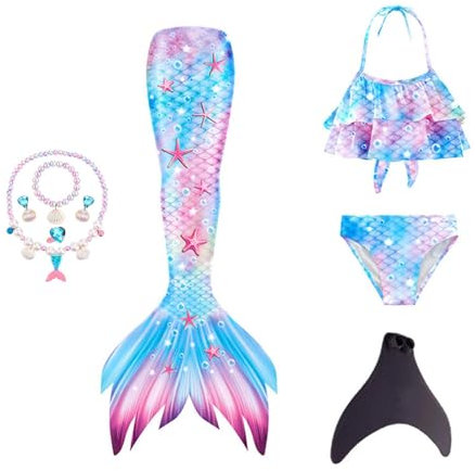 Generisch 5er-Packung Mädchen Monoflossen Mit Ozean-Glitzer-Dekoration Cosplay, Perfekt für Pool und Meer,E-120