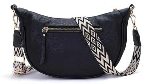 Vezluax Umhängetasche Damen Bauchtasche PU Leder Tasche Damen Halbmondtasche Crossbody Bag mit Breitem Gurt Schultertasche für Alltag & Reise Schwarz