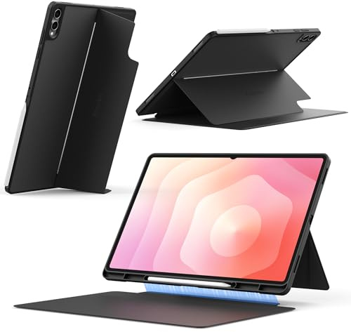 EasyAcc Abnehmbarer Hülle für Samsung Galaxy Tab S11 Ultra 14.6 Zoll (2025) mit Stifthalter, Ultra-Stable Verstellbarer Ständer (50°-150°) mit Vertikaler Standmodus, 360 Grad Schutz, Schwarz