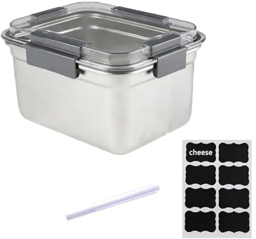 Recipiente para queso para frigorífico, 2000 ml, acero inoxidable 304, con tapa transparente y cierre hermético, recipiente para queso de acero inoxidable para guardar queso y salchichas