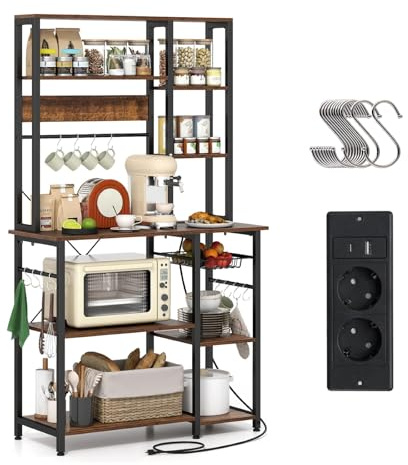 KOMFOTTEU Scaffale da Cucina con Stazione di Ricarica, Mobile Dispensa Cucina a 9 Livelli con 12 Ganci, Mensola Microonde Industriale, per Soggiorno, Sala da Pranzo, 99 x 40 x 170 cm