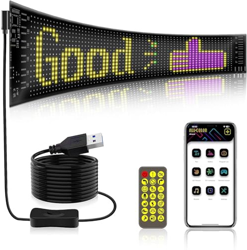NEWFUN LED anzeigetafel, Led laufschrift programmierbar,59.5 x 12 cm, 5 V / 2 A Bluetooth Smart Apps RGB-Panel, Personalisierte Leuchtreklame für Autos