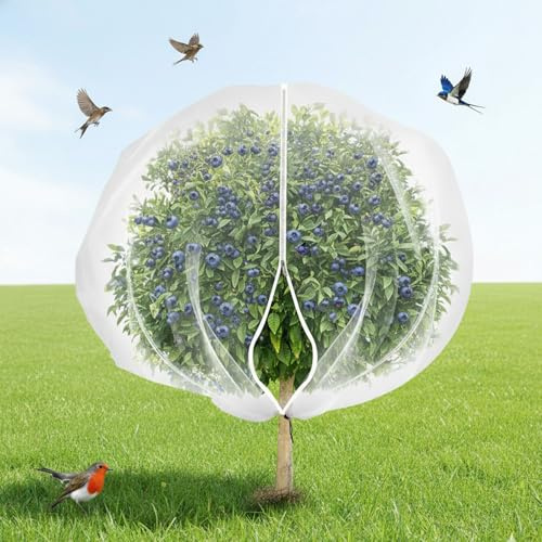 Fruit Tree Netting Bird Protection with Zipper Drawstring - 180cm x 180cm Garden Mesh Cover for Strawberry, Blueberry Bush, Vegetables, Fruit Cages - Plant Protector from Animals & Insects