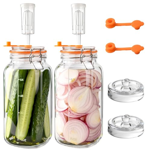 YBCPACK Fermentiergläser 2L mit Gärventil & Glasgewicht, großes Einmachglas | Fermentationsglas Starter Set zum Fermentieren für Sauerkraut, Kimchi, Kombucha & Kefir (2er Set)